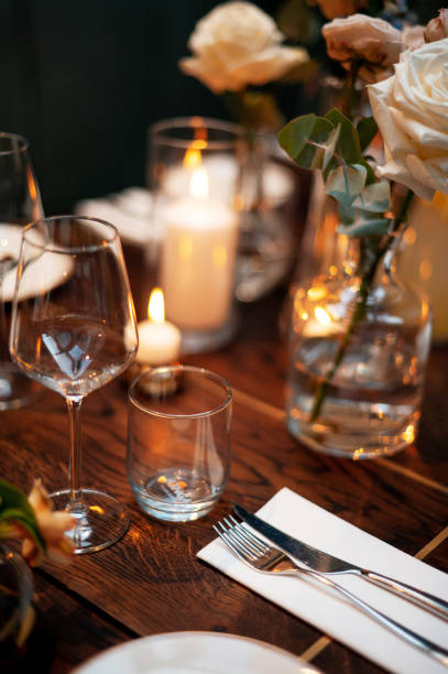 istock Elegant Table Setting with Candles and Flowers 2178417086
