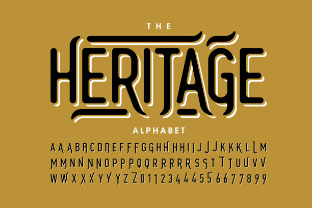 Heritage Style Font Design: Vintage Alphabet Letters and Numbers Vector Illustration