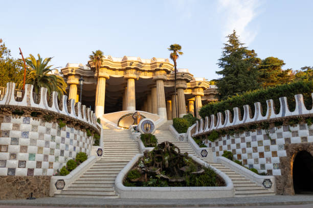 istock Park Guell is the popular touristic objects in Barcelona, Spain. Multicolored mosaic steps. Concept of tourism and vacation 2178420317