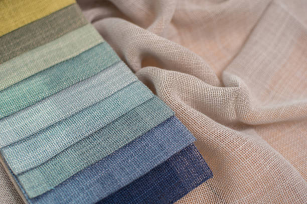 istock Light linen fabric in pastel blue colors. Fabric samples for curtains and tulles 2178424498