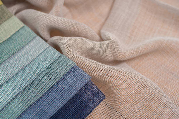 istock Light linen fabric in pastel blue colors. Fabric samples for curtains and tulles 2178424506