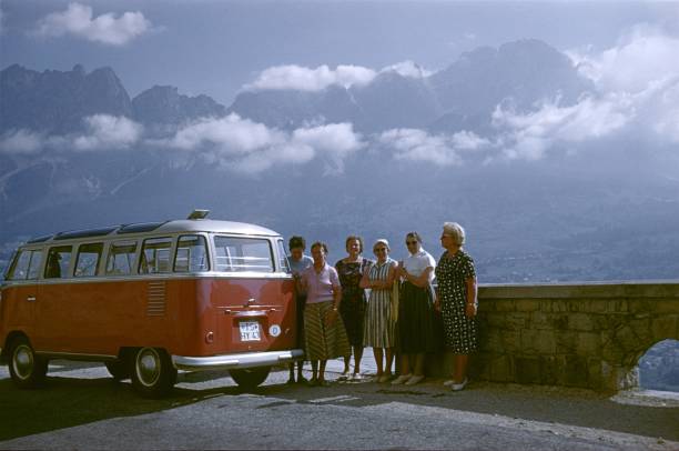 Northern Italy (exact location unfortunately not known), 1965. A tour group takes a break from driving in a stopover and enjoys the view.