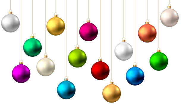 realistische weihnachtskugeln isoliert auf weißem hintergrund. - christbaumkugel stock-grafiken, -clipart, -cartoons und -symbole