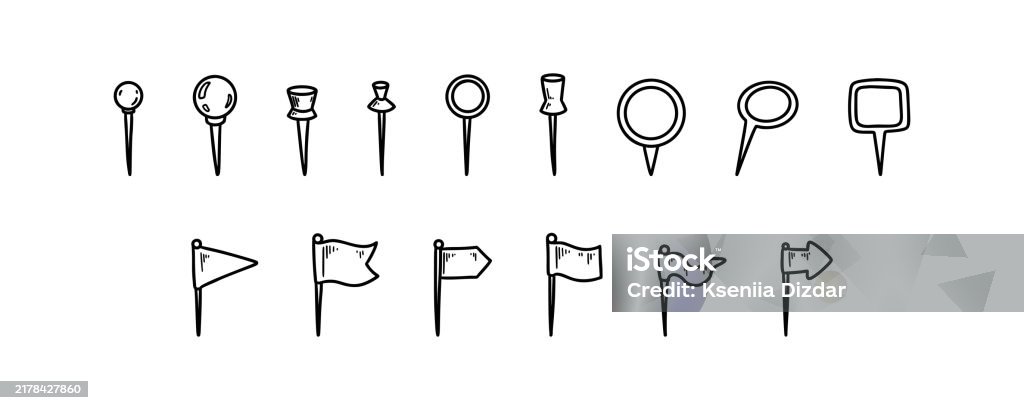 Dash Pin Push Pin Doodle Set Location Paper Document Dashboard Sewing Note Map ...