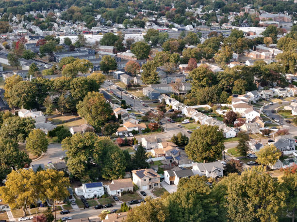 istock Crowded middle class neighborhood late day sun 2178431919