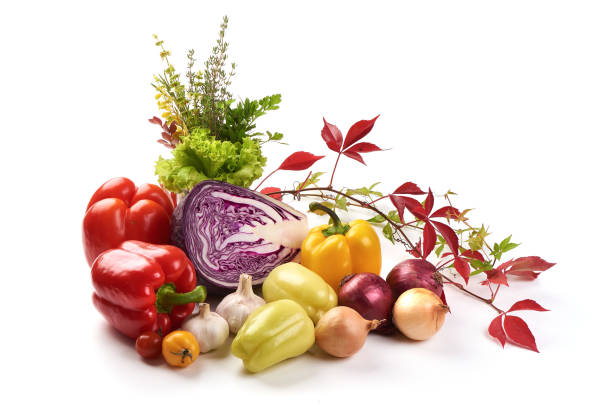Set of different fresh raw colorful vegetables, isolated on white background