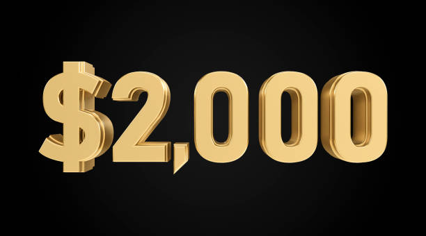 two thousand dollars with gold texture, 3D numbers, 3D dollar symbol