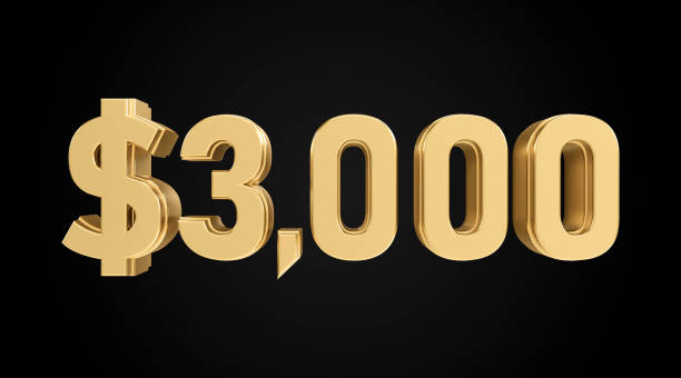 istock three thousand dollars with gold texture, 3D numbers, 3D dollar symbol 2178437321