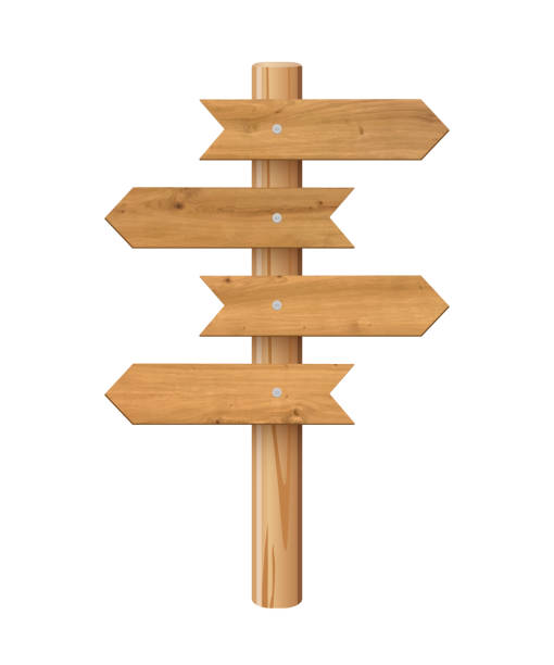 istock 3d wooden signboard vector illustration. Realistic wood sign post. Blank arrow with wood texture, plywood road pointer. City guidance 2178442708