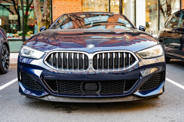 New York City, USA - March 15, 2024: BMW 8 modern car parked outdoor, front view.