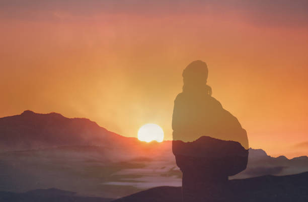 istock Hiker on a mountain facing the sunrise, travel and discovery concept,  double exposure 2178444965