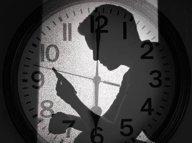 Clock is dissolving into particles, showing time passing and the urgency of a deadline. 3d rendering illustration