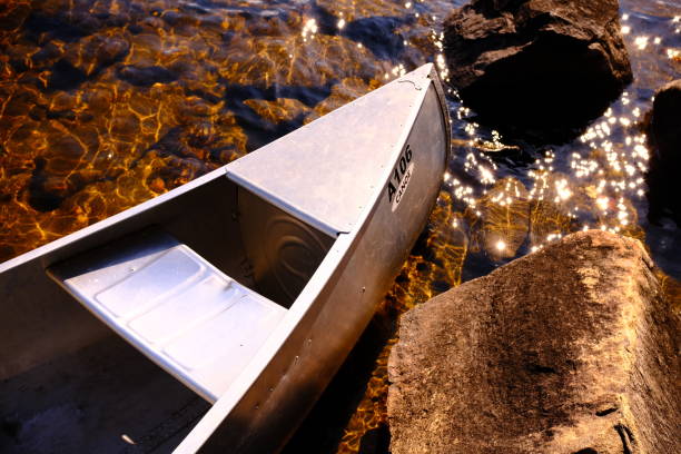 Scenic autumn view of rock islands in Mary Lake, Port Sydney, Muskoka District, Ontario, Canada
