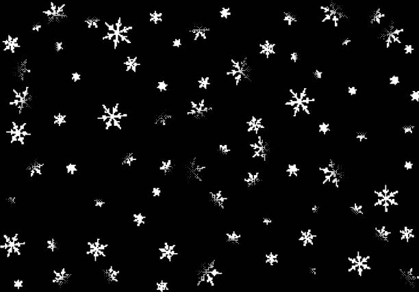 istock Pixel snowflakes on black background for Christmas greeting card. Winter snowfall, in 8bit pixel style 2178448615