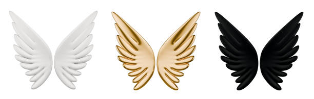 istock set of white black gold angel wing isolated on white background 3d element icon 2178455510
