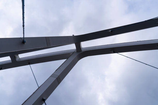 istock Low angle view of the bridge pier on a cloudy day 2178458192
