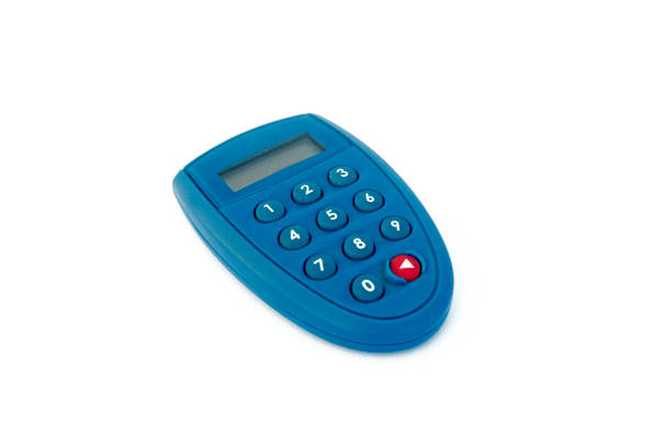 Blue internet banking token. Bank security token used to generate passwords for online transactions. Isolated on white background.