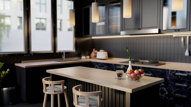 istock The interior design of a modern, luxurious kitchen in a sleek black style. 2178460418