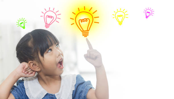 istock Asian kid girl has new creative ideas with light bulb icon. 2178463830