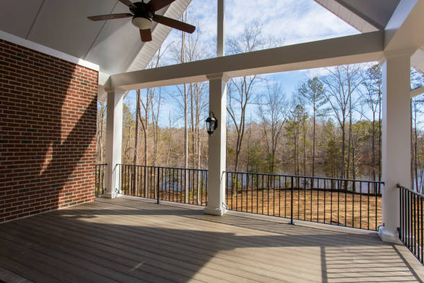 istock Covered Porch With Scenic Water And Forest View 2178469090
