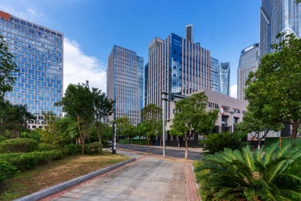 istock empty, modern square and skyscrapers in modern city 2178471965