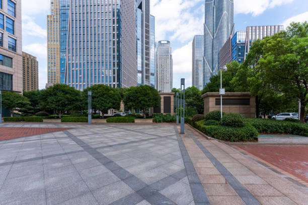 istock empty, modern square and skyscrapers in modern city 2178471968