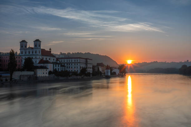 Sunrise at Inn river in Passau, Bavaria, Germany