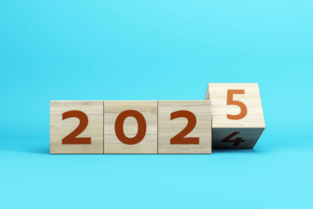 istock Concept of 2025 with wooden blocks on a blue background. 3D Rendering 2178478006