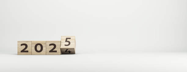 istock Concept of 2025 with wooden blocks on a plain background. 3D Rendering 2178478008
