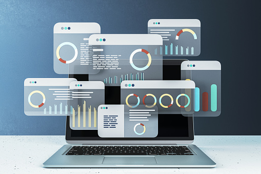 Digital Financial Data Analysis Interface On Laptop Screen With Graphs ...