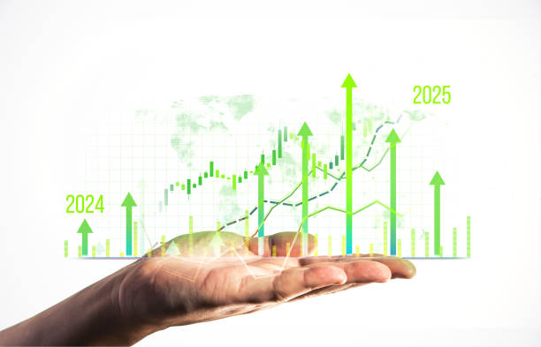 Hand holding rising financial chart with numbers.