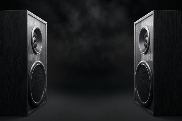 istock Speakers on dark background for music equipment display. 3D Rendering 2178478241