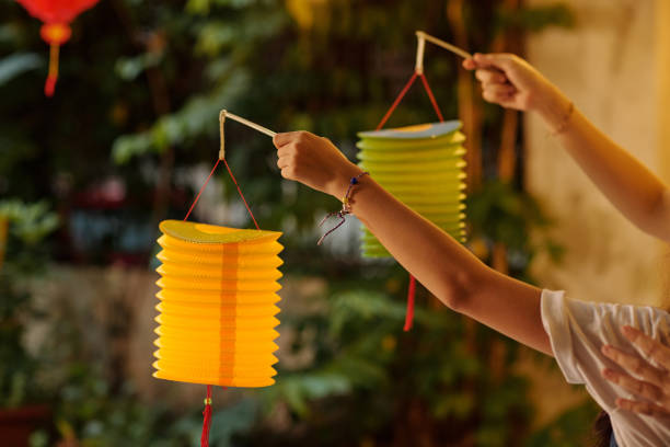 istock Couple With Chinese Lanterns Outdoors 2178480692