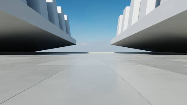 istock 3d render of abstract white concrete modern architecture with empty cement floor, minimal exterior, car presentation background 2178483854
