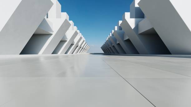 istock 3d render of abstract white concrete modern architecture with empty cement floor, minimal exterior, car presentation background 2178483855