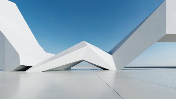 istock 3d render of abstract white concrete modern architecture with empty cement floor, minimal exterior, car presentation background 2178483857