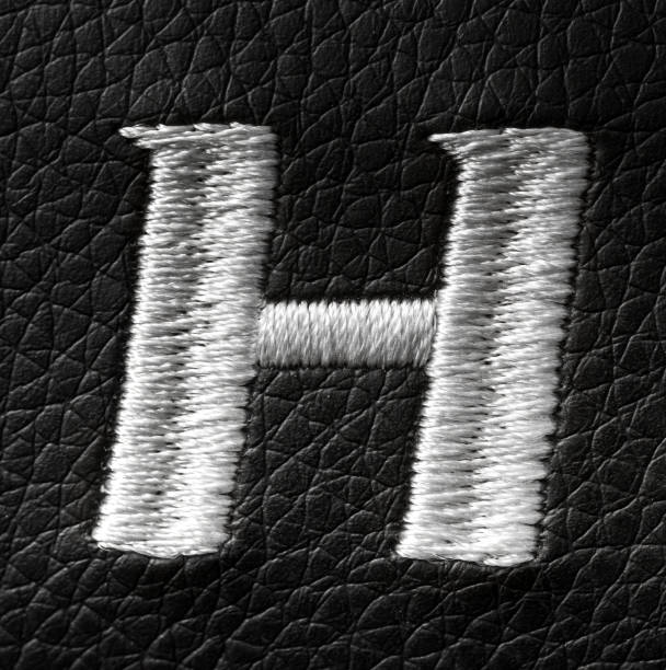 istock Letter H embroidered with white threads on black leather. English alphabet. Element for design. 2178483890