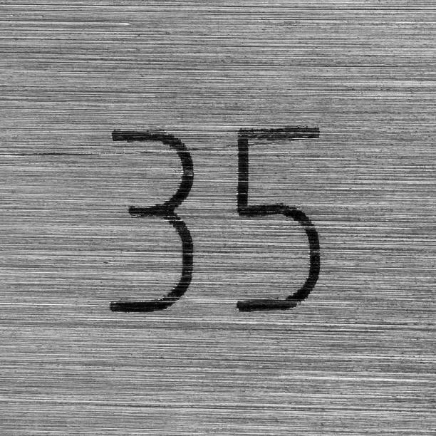 istock Scratched stainless steel numbers 35 or thirty five on a piece metallic panel. Abstarct numeral background. 2178483893