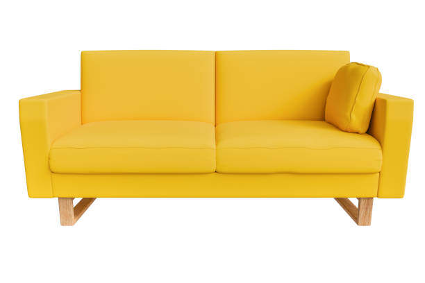 istock yellow sofa, fabric or leather texture 3D illustration rendering set Simulation of a sofa in front view modern furniture interior design 2178483937