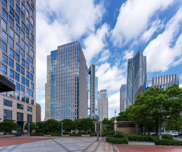 istock empty, modern square and skyscrapers in modern city 2178485209