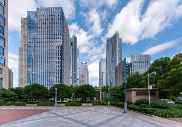 istock empty, modern square and skyscrapers in modern city 2178486647