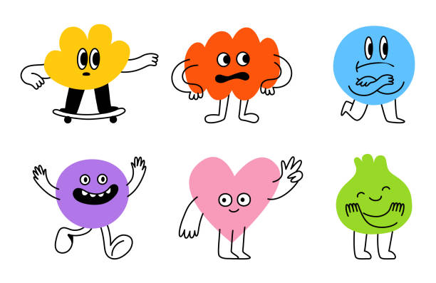 Vector logo design template and graphic elements for advertising, branding, posters and banners, funny cartoon illustrations with smiling character and mascots, abstract stickers and line icons