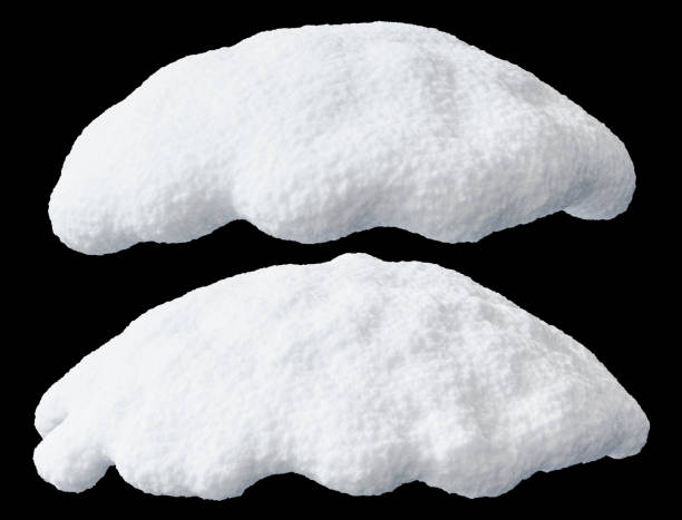 Realistic snow heaps, caps set isolated on black background. Cut out snowy elements. Ideal for winter-themed designs, holiday graphics or seasonal decorations. Snow cover. Christmas, New year. 3D.