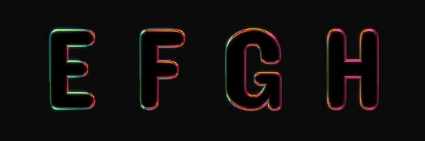 istock set of black 3d letters with multicolored embossed outline, black background, 3d illustration, e f g h 2178488292