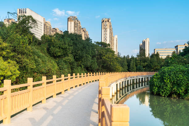 bridge over little river in city park