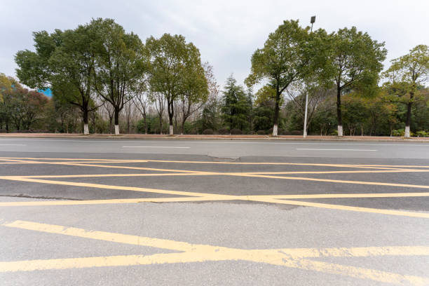 Empty urban road and buildings in the city