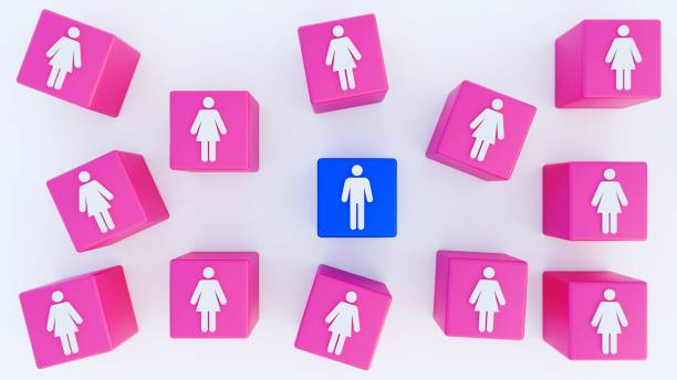 istock a blue cube with male symbol surrounded by multiple pink cubes representing females. 2178489603