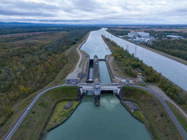 istock Aerial View of Canal Lock and Waterway 2178493457