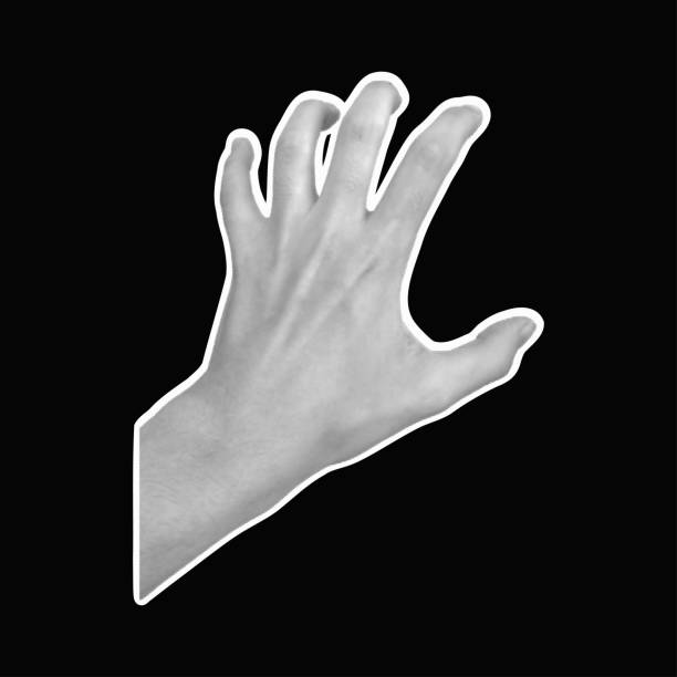 istock Halftone monochrome hand isolated on black background expressive human hand grabbing gesture 2178495632