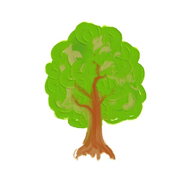 The illustration features a vibrant green tree, illustrating a sturdy trunk and abundant leaves, symbolizing nature and growth in a playful style.